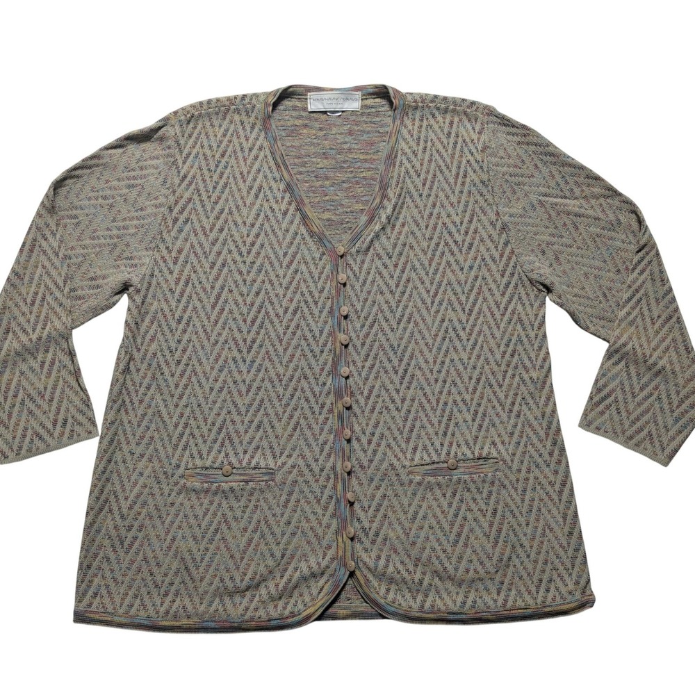 VTG French Rags Multi Chevron Knit Rayon Cardigan Women Size 2/M? Made USA‎